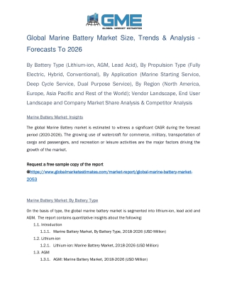 Global Marine Battery Market Size, Trends & Analysis - Forecasts to 2026