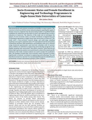 Socio Economic Status and Female Enrollment in Engineering and Technology Programmes in Anglo Saxon State Universities o