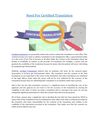 Need for Certified Translation