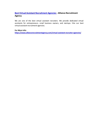 Best Virtual Assistant Recruitment Agencies - Alliance Recruitment Agency