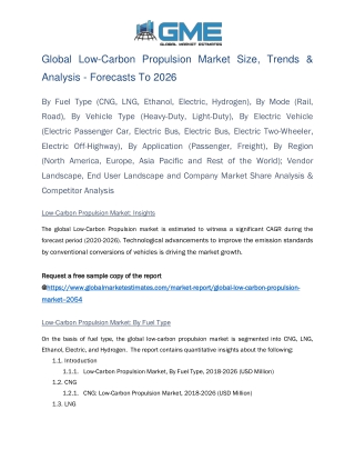 Global Low-Carbon Propulsion Market Size, Trends, Analysis - Forecasts to 2026