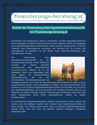 Vorteile der Verwendung eines Hypothekendarlehensprofis von Finanzierungs-beratung.at