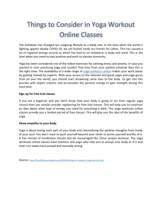 Things to Consider in Yoga Workout Online Classes