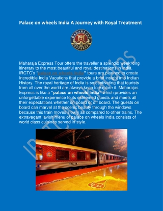 Palace on wheels India A Journey with Royal Treatment