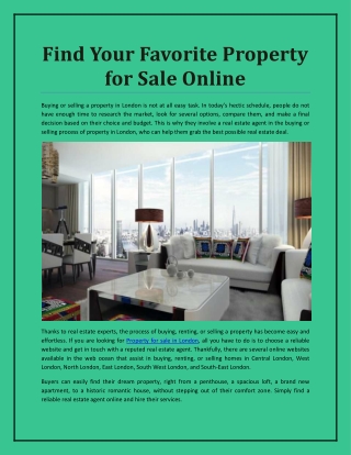 Find Your Favorite Property for Sale Online
