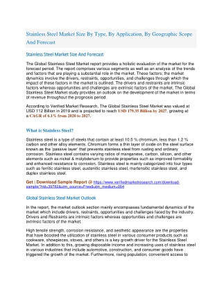 Stainless Steel Market Size By Type, By Application, By Geographic Scope And Forecast