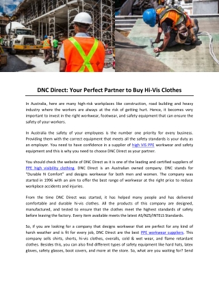 DNC Direct- Your Perfect Partner to Buy Hi-Vis Clothes