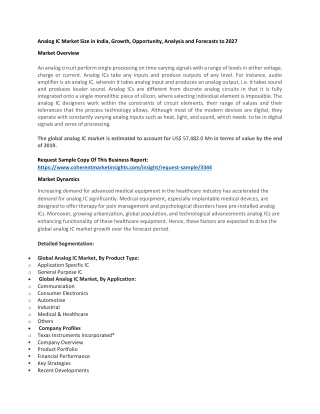 Analog IC Market Size in India, Growth, Opportunity, Analysis and Forecasts to 2027