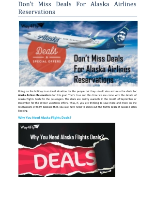 Don’t Miss Deals For Alaska Airlines Reservations