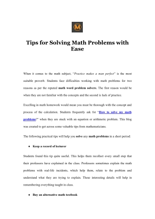 Tips for Solving Math Problems with Ease