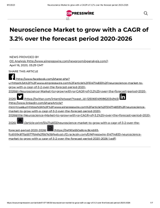 2020 Neuroscience Market Size, Share and Trend Analysis Report to 2026