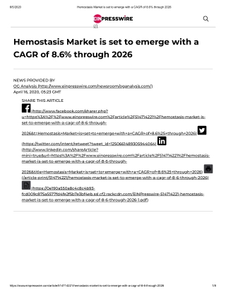 2020 Hemostasis Market Size, Share and Trend Analysis Report to 2026