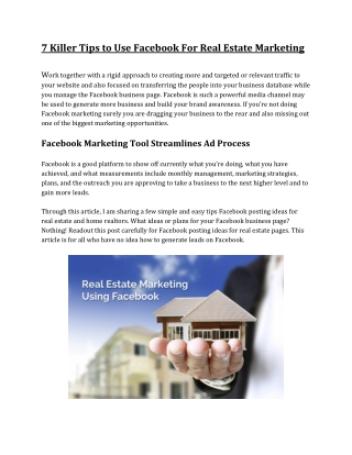 Real Estate Marketing Using Facebook
