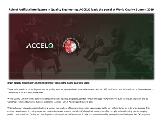 Role of Artificial Intelligence in Quality Engineering, ACCELQ leads the panel at World Quality Summit 2019