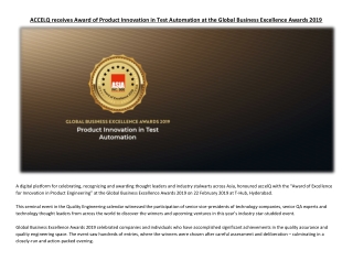 ACCELQ receives Award of Product Innovation in Test Automation at the Global Business Excellence Awards 2019