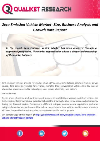 Comprehensive Analysis Report of Zero Emission Vehicle Market |Growth,Application,Size,Share,Trend and Regional Analysis