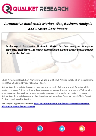 Automotive Blockchain Market Segmentation,Technology Trend,Application,Advancement,Regional Analysis and Growth rate Rep