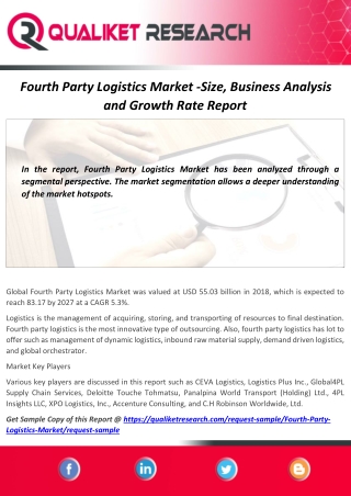 Global Fourth Party Logistics Market: Industry Key Players, Trends, Share, Industry Size, Growth, Opportunities, Forecas