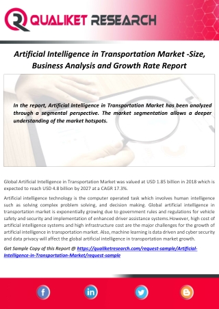 Artificial Intelligence in Transportation Market Growth Rate ,Analysis, Development Status and Outlook, Applications-For