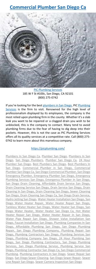 Commercial Plumber San Diego Ca