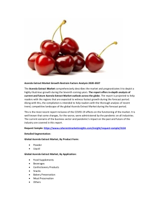 Acerola Extract Market Entry Strategies, Countermeasures, Economic Impact and Forecast to 2027