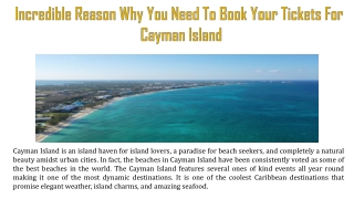 Incredible Reason Why You Need To Book Your Tickets For Cayman Island