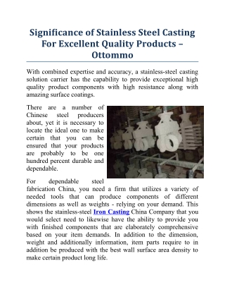 Significance of Stainless Steel Casting For Excellent Quality Products -Ottommo