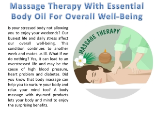 Massage Therapy With Essential Body Oil For Overall Well-Being