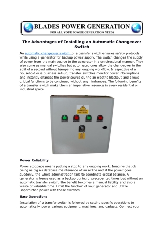 The Advantages of Installing an Automatic Changeover Switch