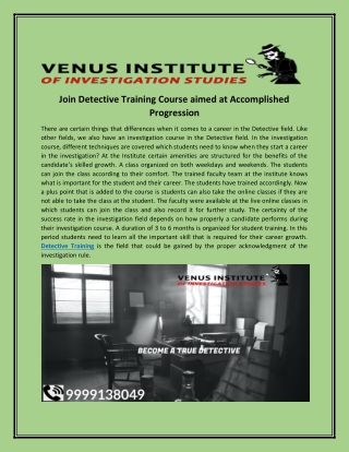 Join detective training course aimed at accomplished progression