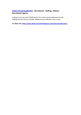 Online Virtual Headhunter - Recruitment - Staffing - Alliance Recruitment Agency