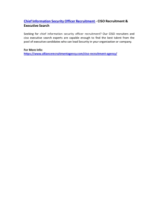 Chief Information Security Officer Recruitment - CISO Recruitment & Executive Search