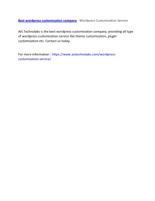 Best wordpress customization company - Wordpress Customization Service