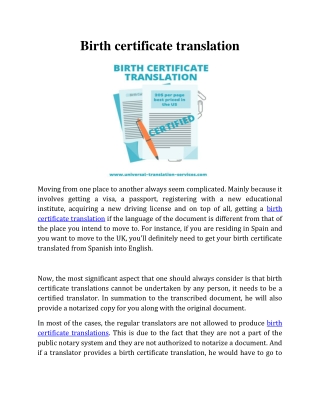 Birth Certificate Translation