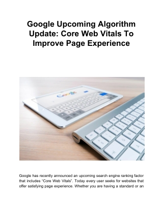 Google Upcoming Algorithm Update: Core Web Vitals To Improve Page Experience