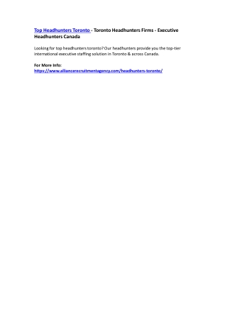 Top Headhunters Toronto - Toronto Headhunters Firms - Executive Headhunters Canada
