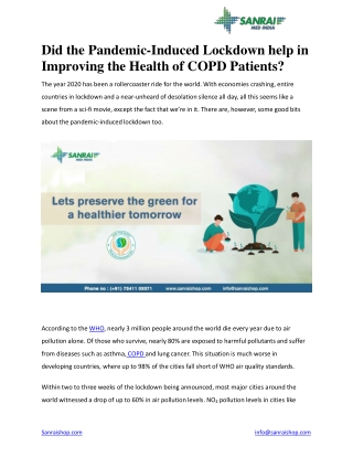 Did the Pandemic-Induced Lockdown help in Improving the Health of COPD Patients?