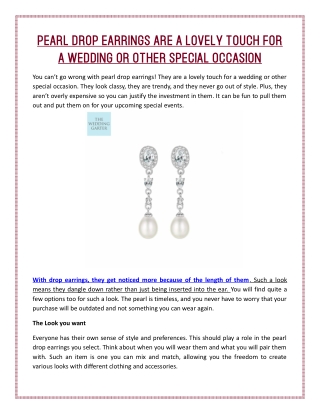 Pearl Drop Earrings are a Lovely Touch for a Wedding or Other Special Occasion