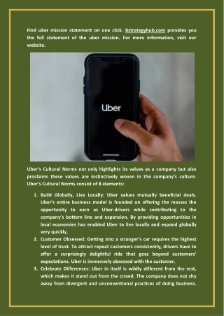 Uber Mission Statement - Cultural Norms - Principles - Philosophy (2020)