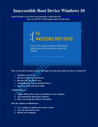 Inaccessible Boot Device In Windows 10