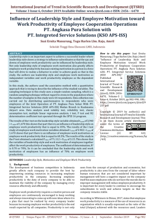 Influence of Leadership Style and Employee Motivation toward Work Productivity of Employee Cooperation Operations PT. An