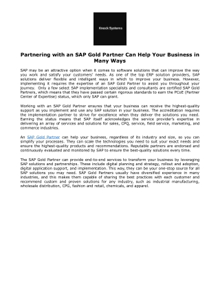 Partnering with an SAP Gold Partner Can Help Your Business in Many Ways
