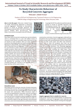 To Study Characterstic Behaviour of Recycled Concrete Aggregate