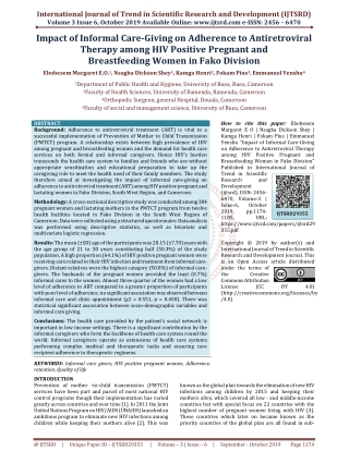 Impact of Informal Care Giving on Adherence to Antiretroviral Therapy among HIV Positive Pregnant and Breastfeeding Wome