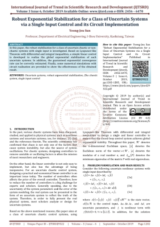 Robust Exponential Stabilization for a Class of Uncertain Systems via a Single Input Control and its Circuit Implementat