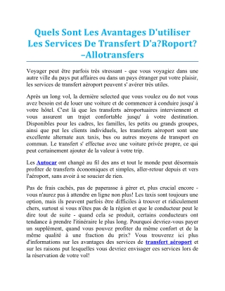 Quels sont les avantages d'utiliser les services de transfert d'a?roport? -Allotransfers