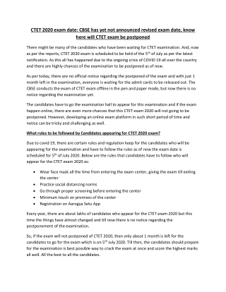 CTET 2020 exam date: CBSE has yet not announced revised exam date, know here will CTET exam be postponed