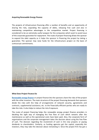 Acquiring Renewable Energy Finance