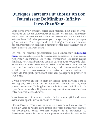 Quelques Facteurs Put Choisir Un Bon Fournisseur De Minibus -Infinity-Luxe-Chauffeur