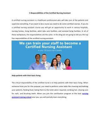 5 Responsibilities of the Certified Nursing Assistant